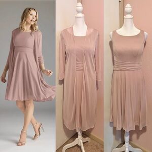 Azazie Sunny Stretch Vintage Rose A-Line Pleated Mesh 2 piece Set Dress & Coat